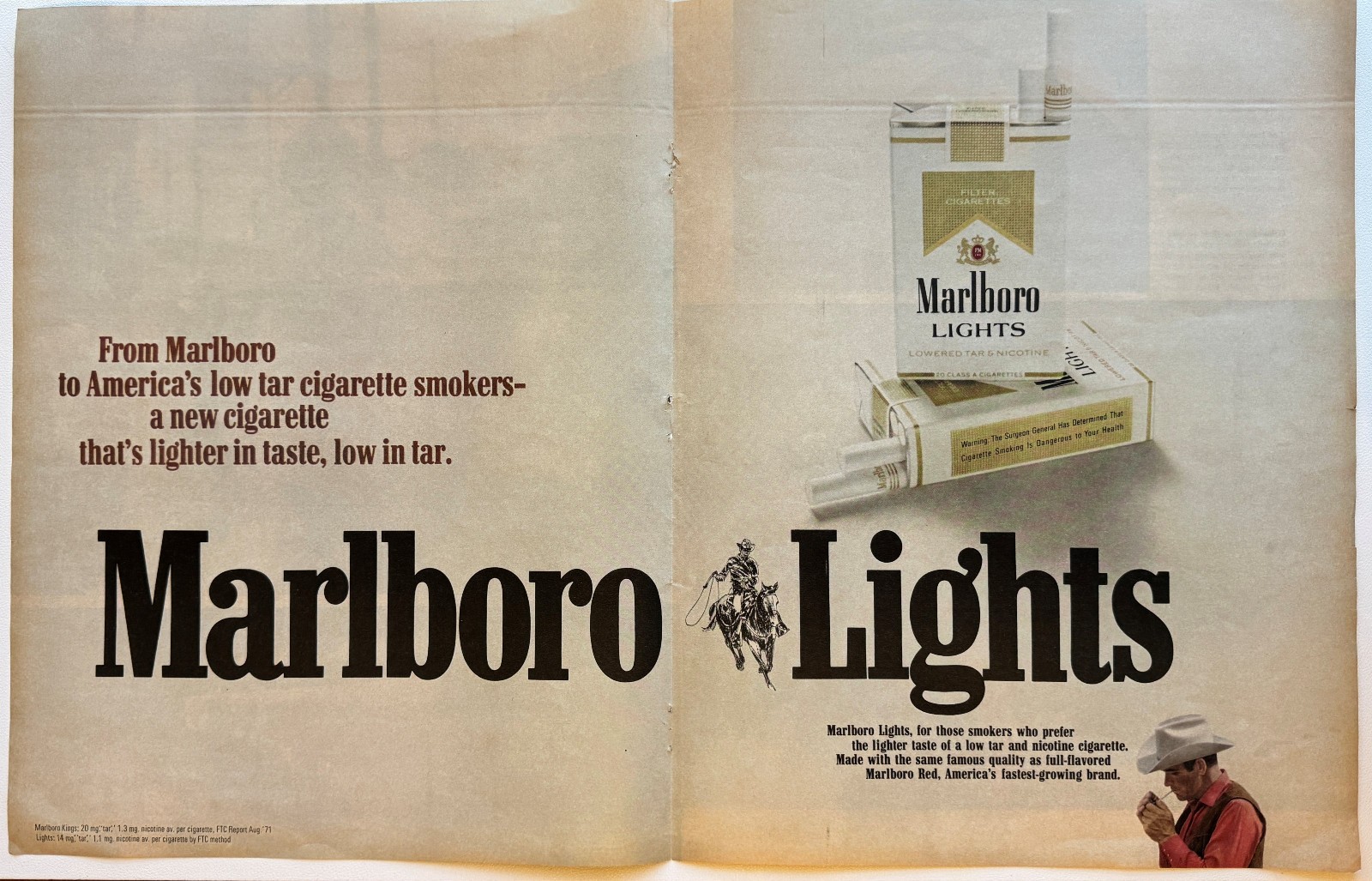 1971 Marlboro Lights Cigarettes Vintage Print Ad