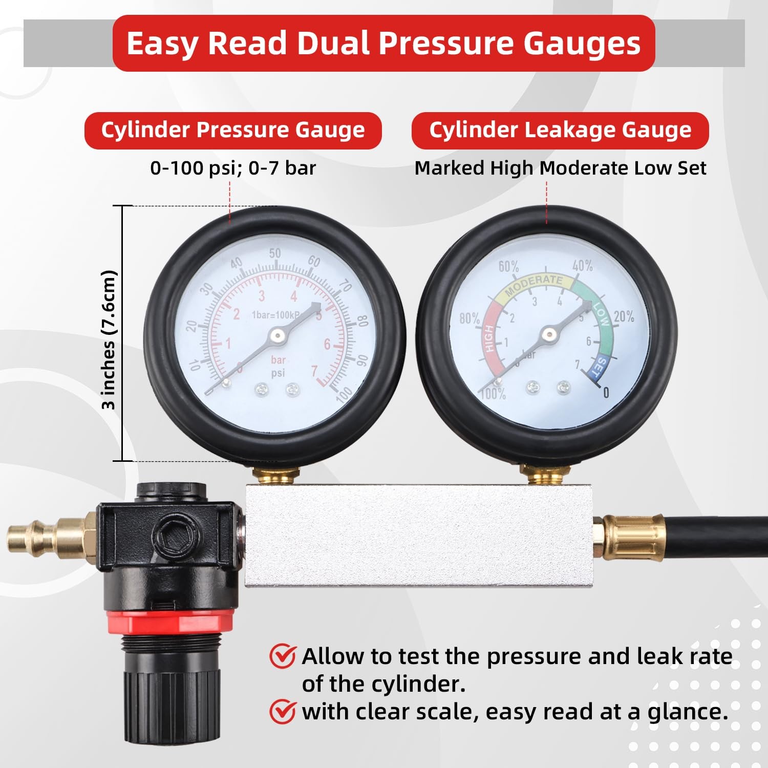 Cylinder Leak Down Tester Gasoline Engine Compression Leakage Detector Tool