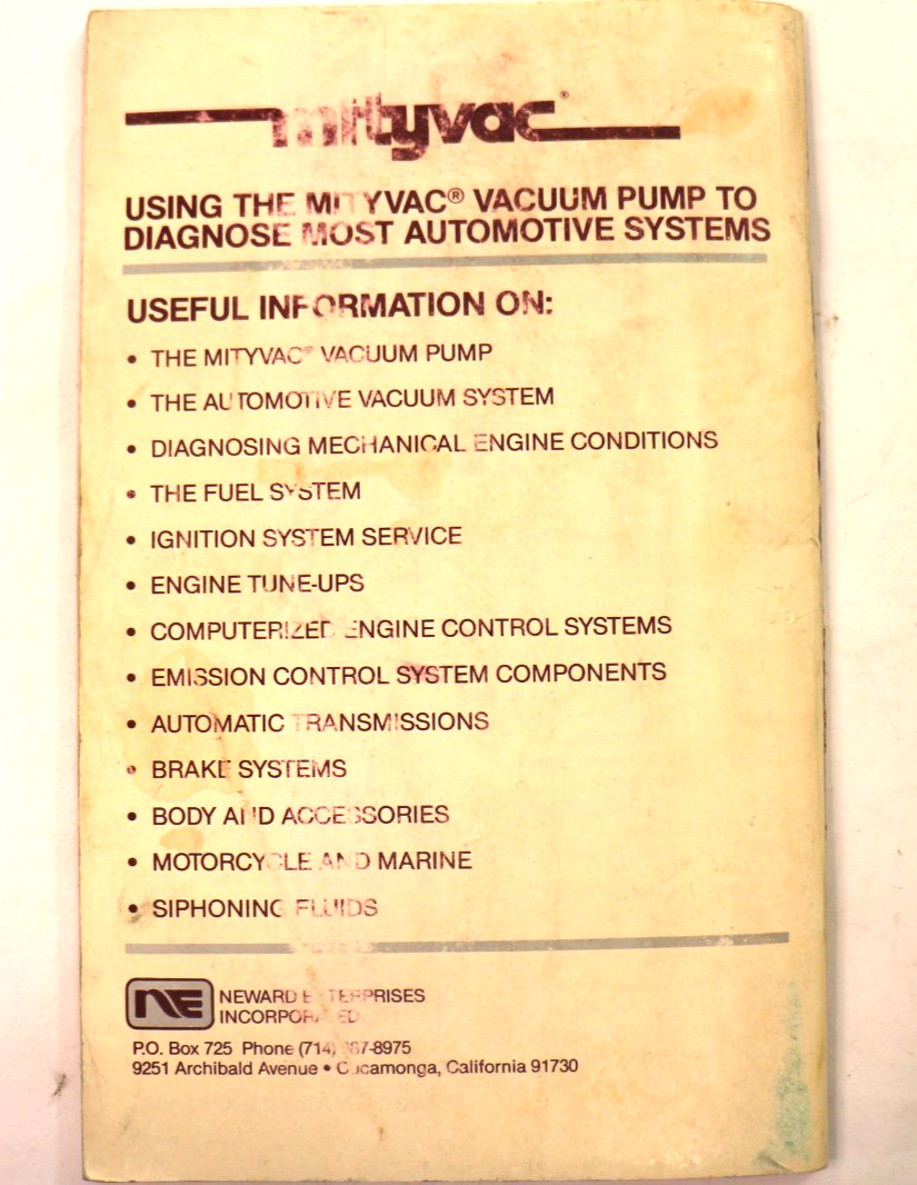 Mityvac Vacuum Pumps Users Manual Paperback 1985