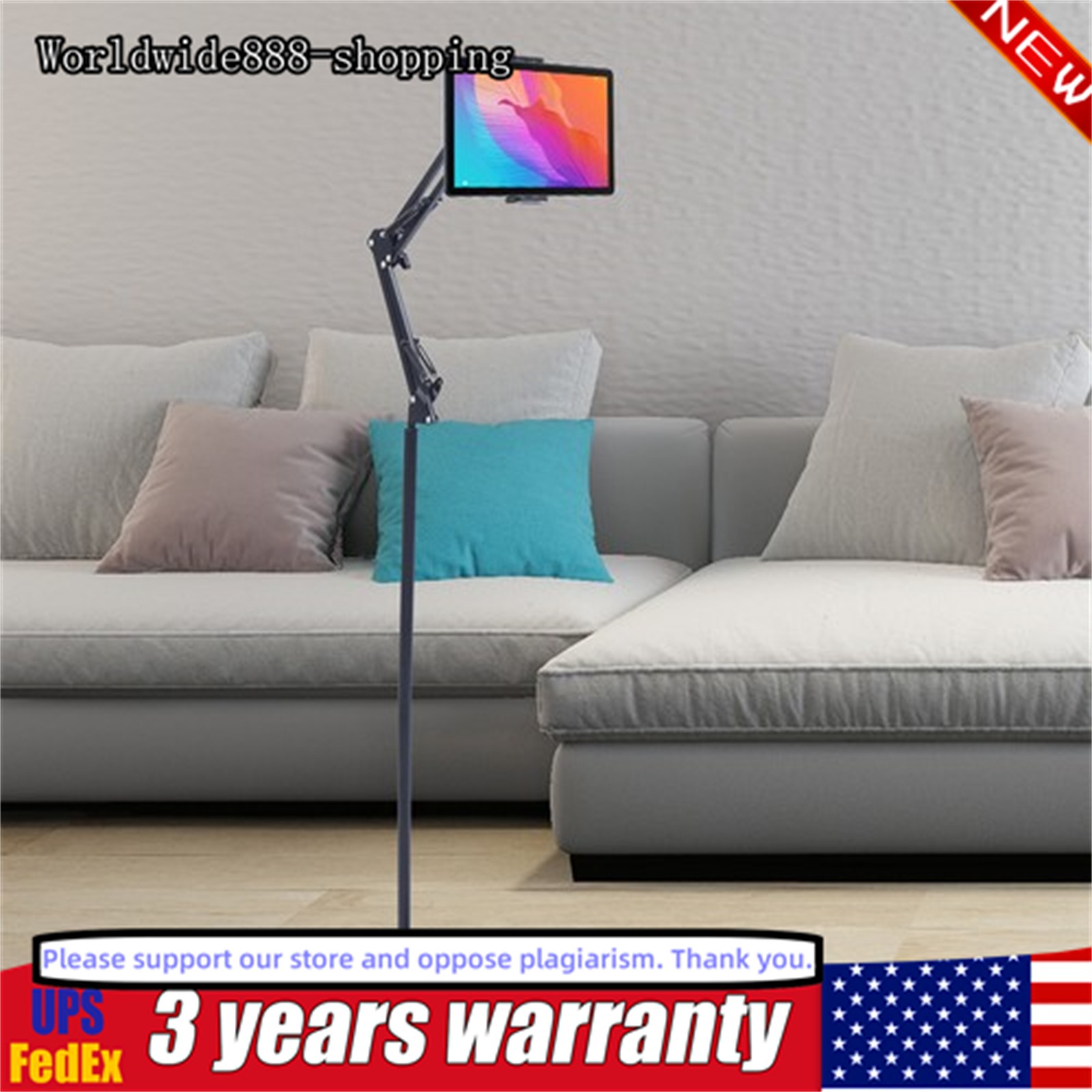 Universal 360° Adjustable Tablet Holder Floor Stand Clamp for 12-18cm Phone iPad