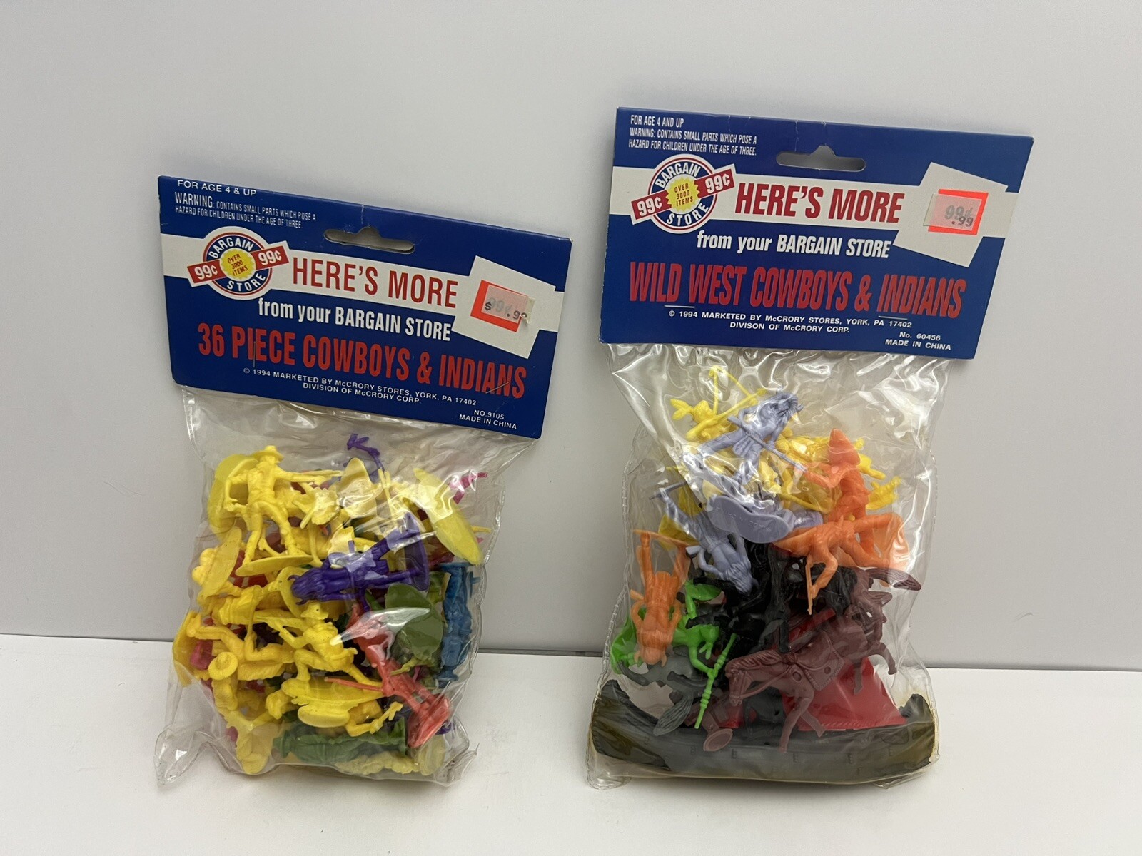 Lot of 2 Vintage 1994 McCrory WILD WEST COWBOYS & INDIANS, SEALED Plastic Toys