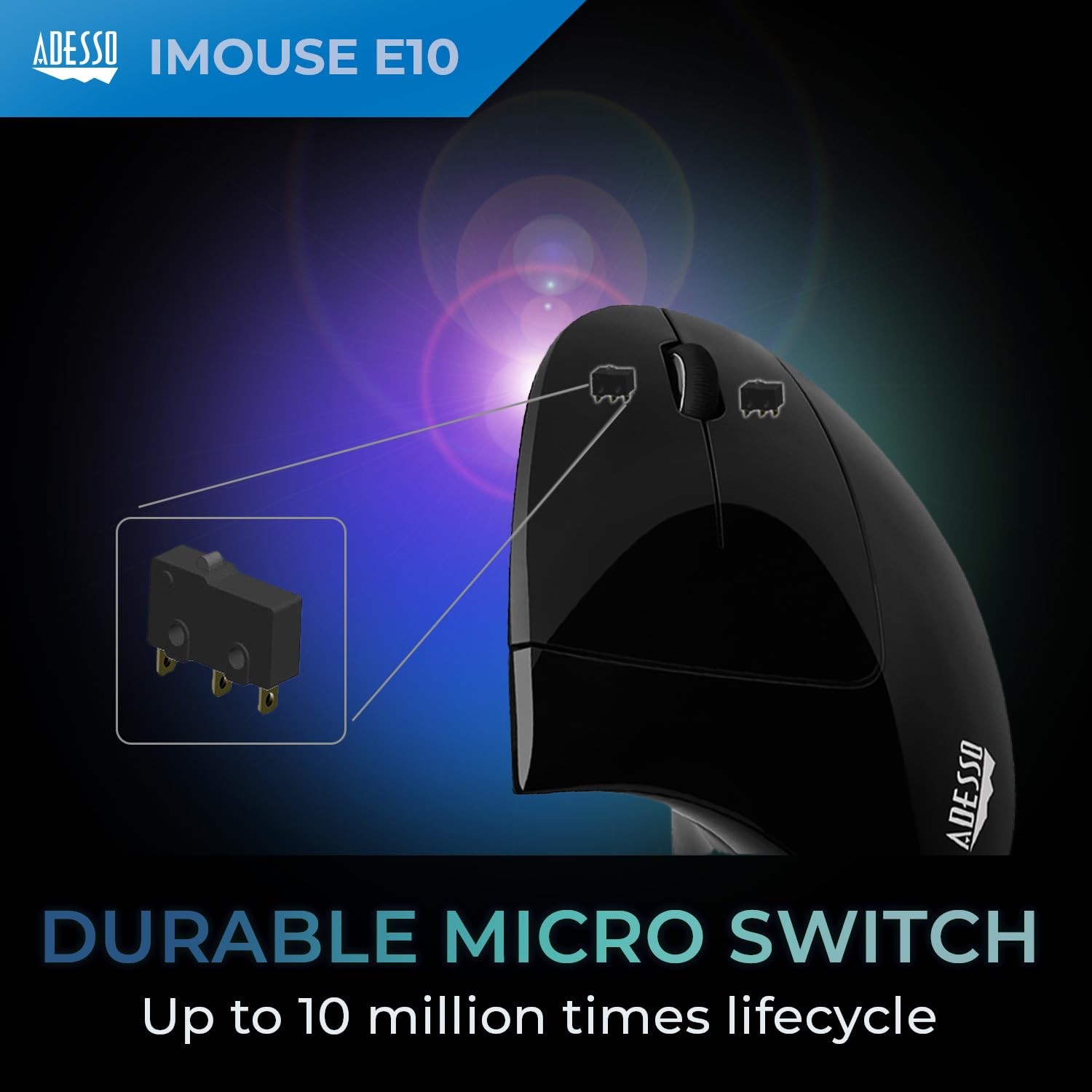 Adesso iMouse E10 Vertical Ergonomic Optical 6-Button Mouse, Black black