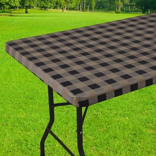 Rectangle Picnic Table Cloth, Elastic 72" x 30" (Rectangular) Black and Khaki
