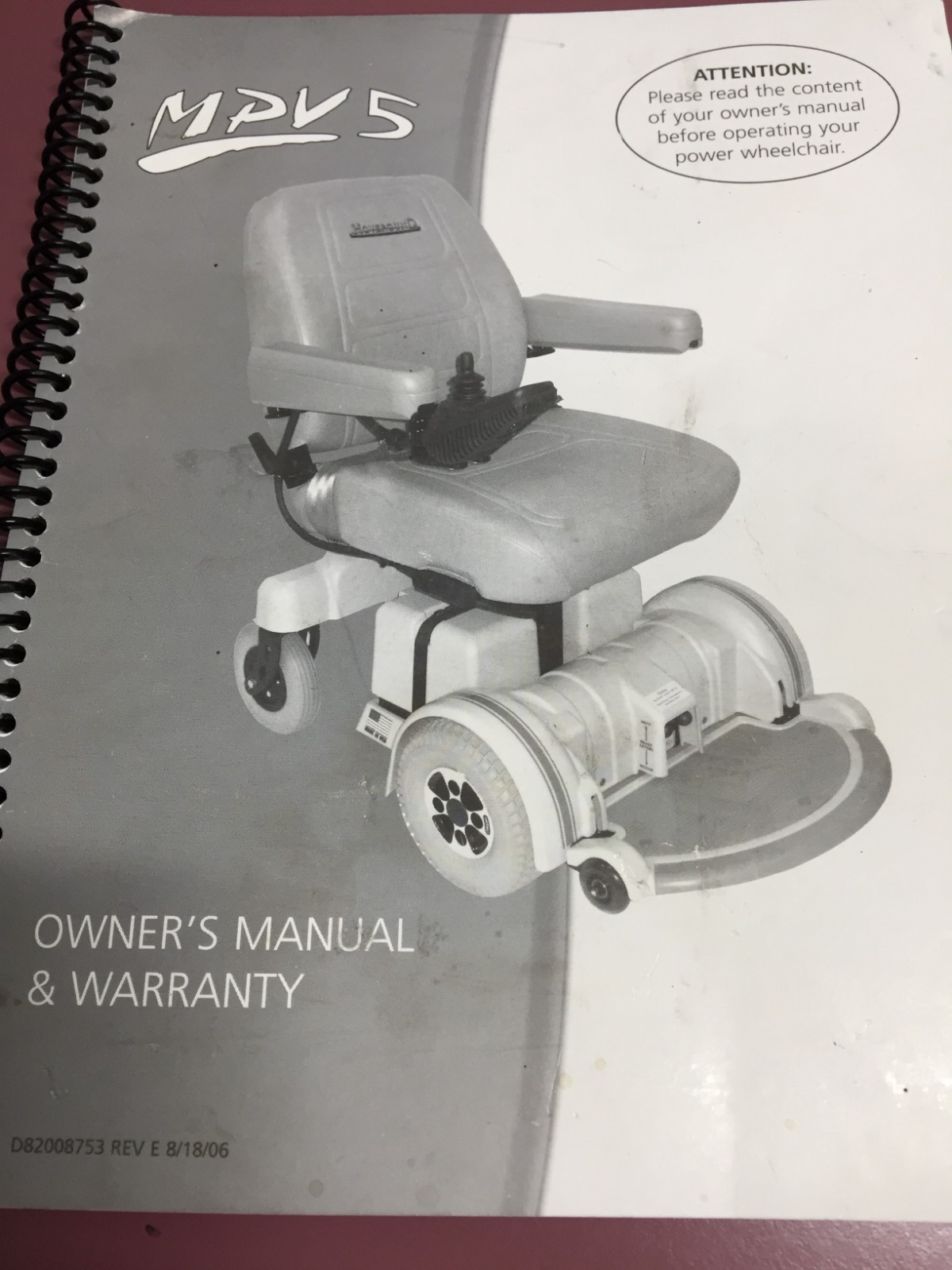 Hoveround MPV5 Electric Chair Mobility Scooter Owners Manual