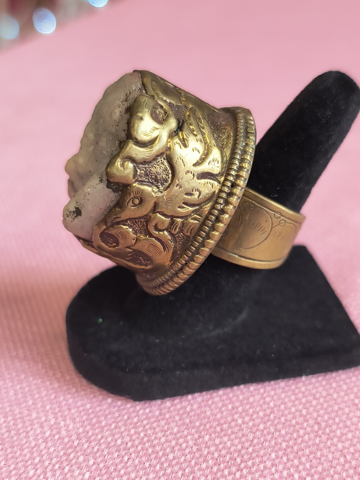 Unique LABRADORITE GEMSTONE TIBETAN DESIGN Adjustable RING