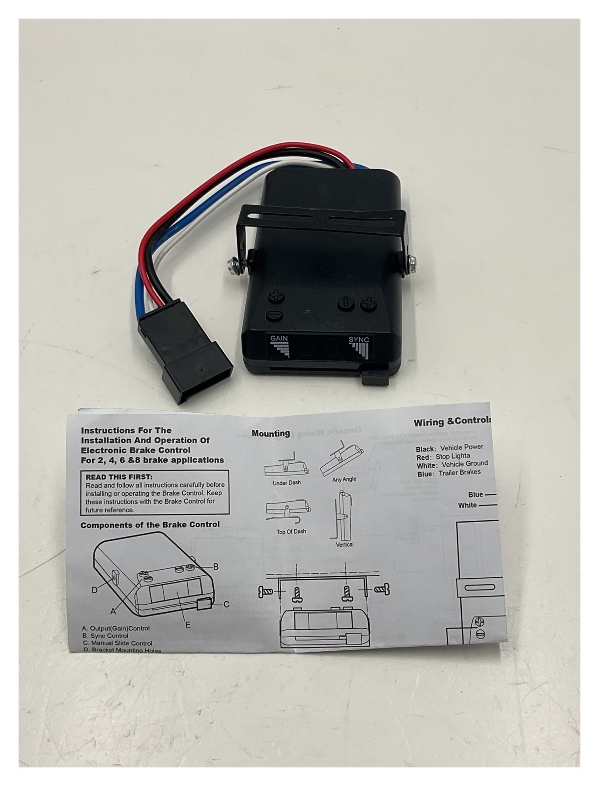 Electronic Trailer Brake Controller Kit 2-8 Brake Applications with Bracket