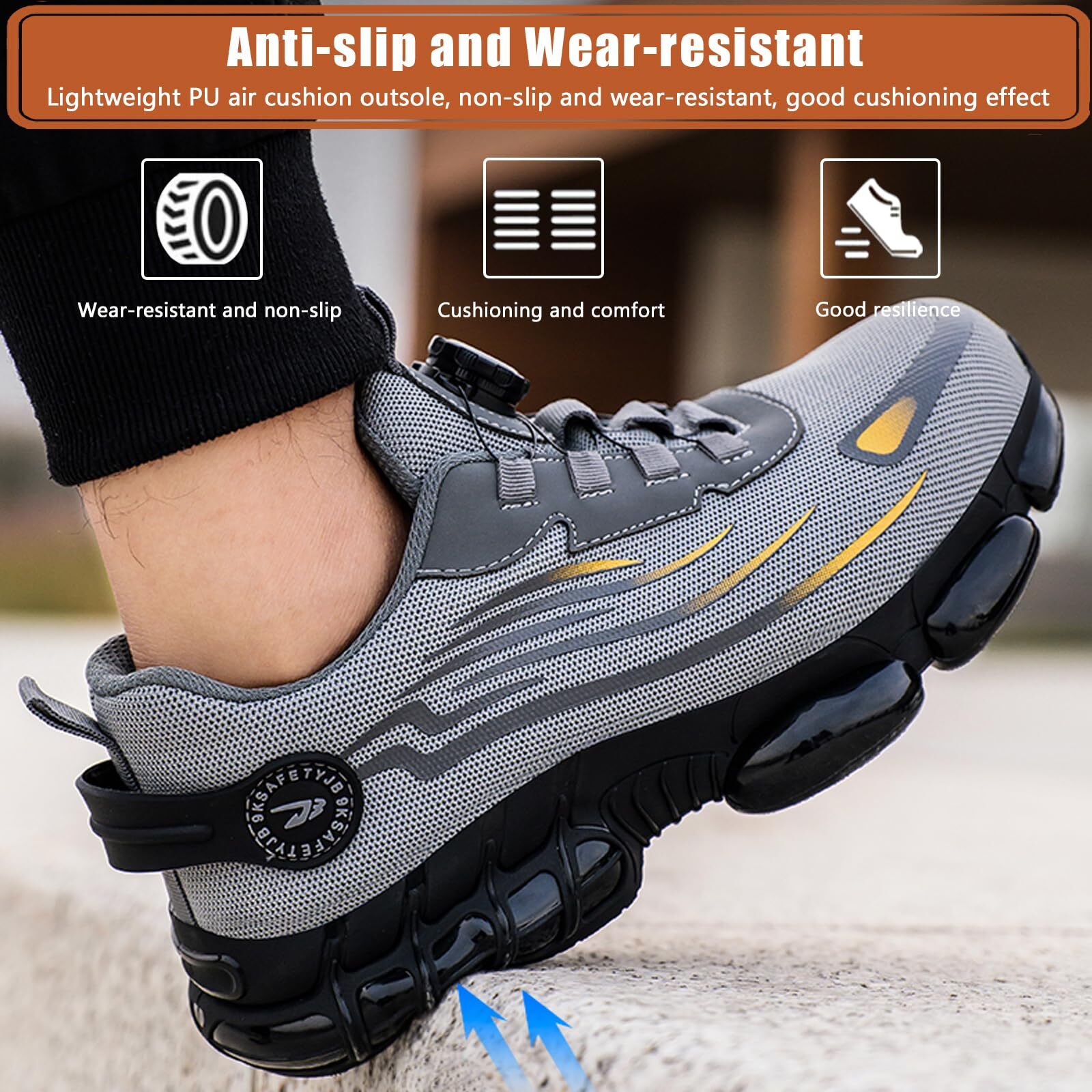 Men Work Safety Shoes Steel Toe Rotating Button Comfort Breathable Sneakers