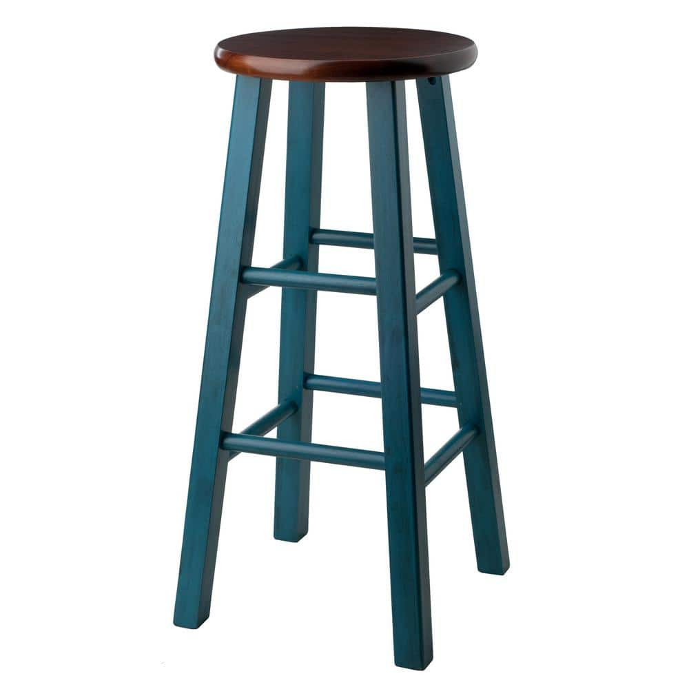 Ivy 29 In. Rustic Teal and Walnut Wood Frame Bar Stool Free Shipping New