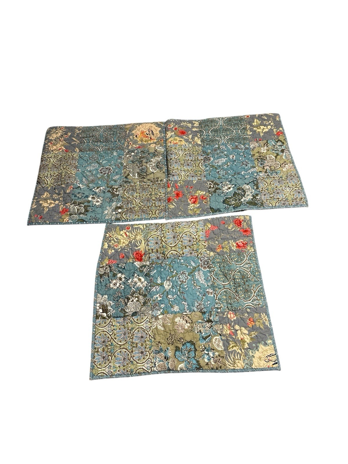 set of 3 vintage euro shams blue floral 24x24 blue floral