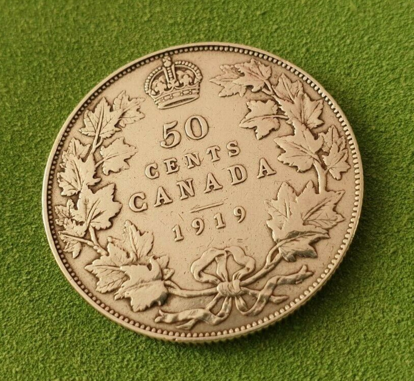 Canada 50 cents 1919 silver coin
