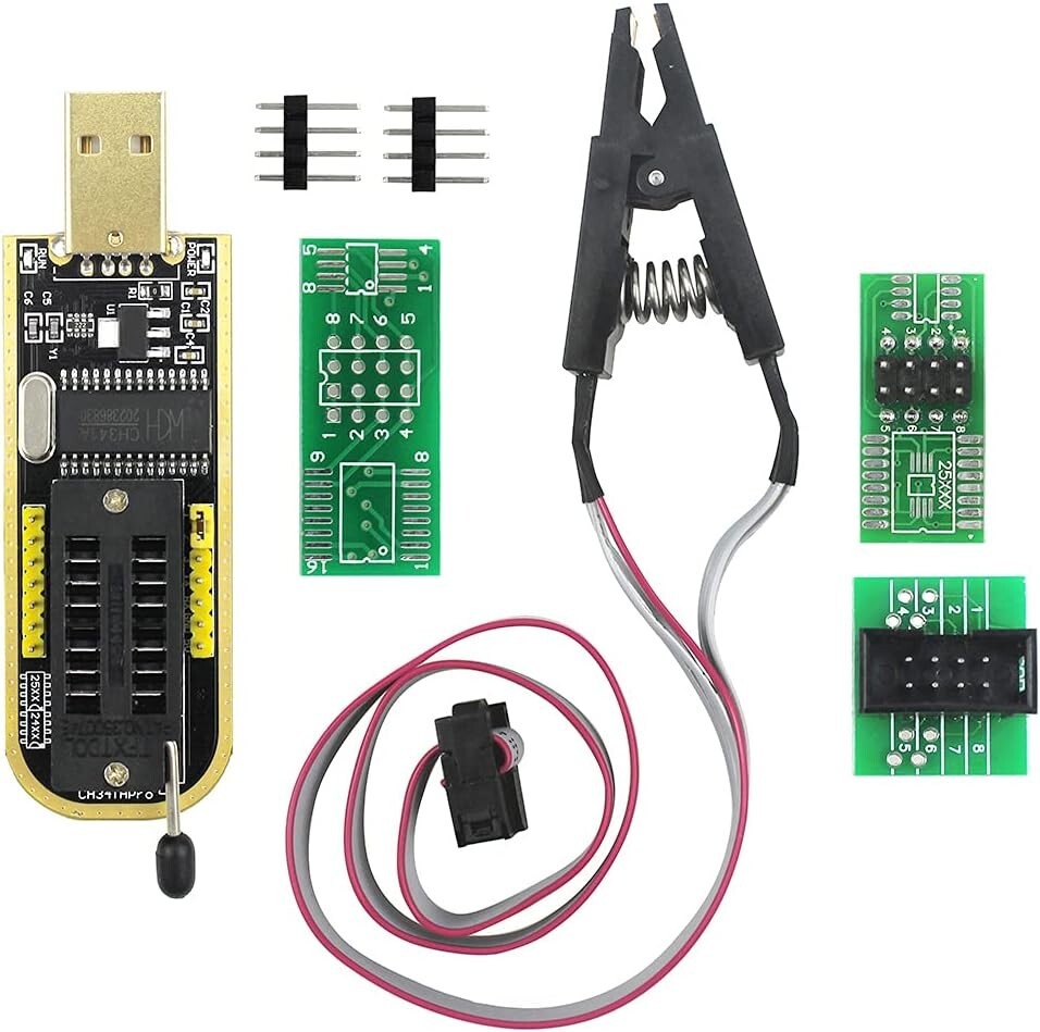 Complete CH341A BIOS Programming Kit: SOIC8 Clip, USB Programmer & Adapters