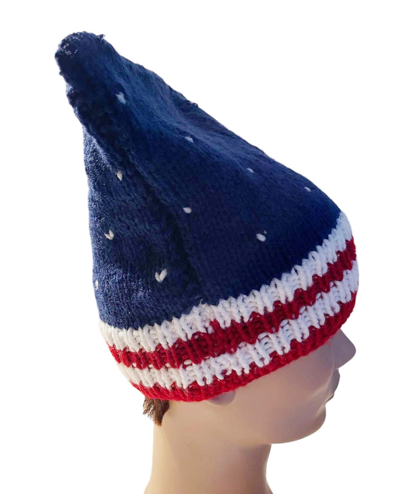 Patriotic Hat Hand knitted Starry Hat Red White and Blue Medium