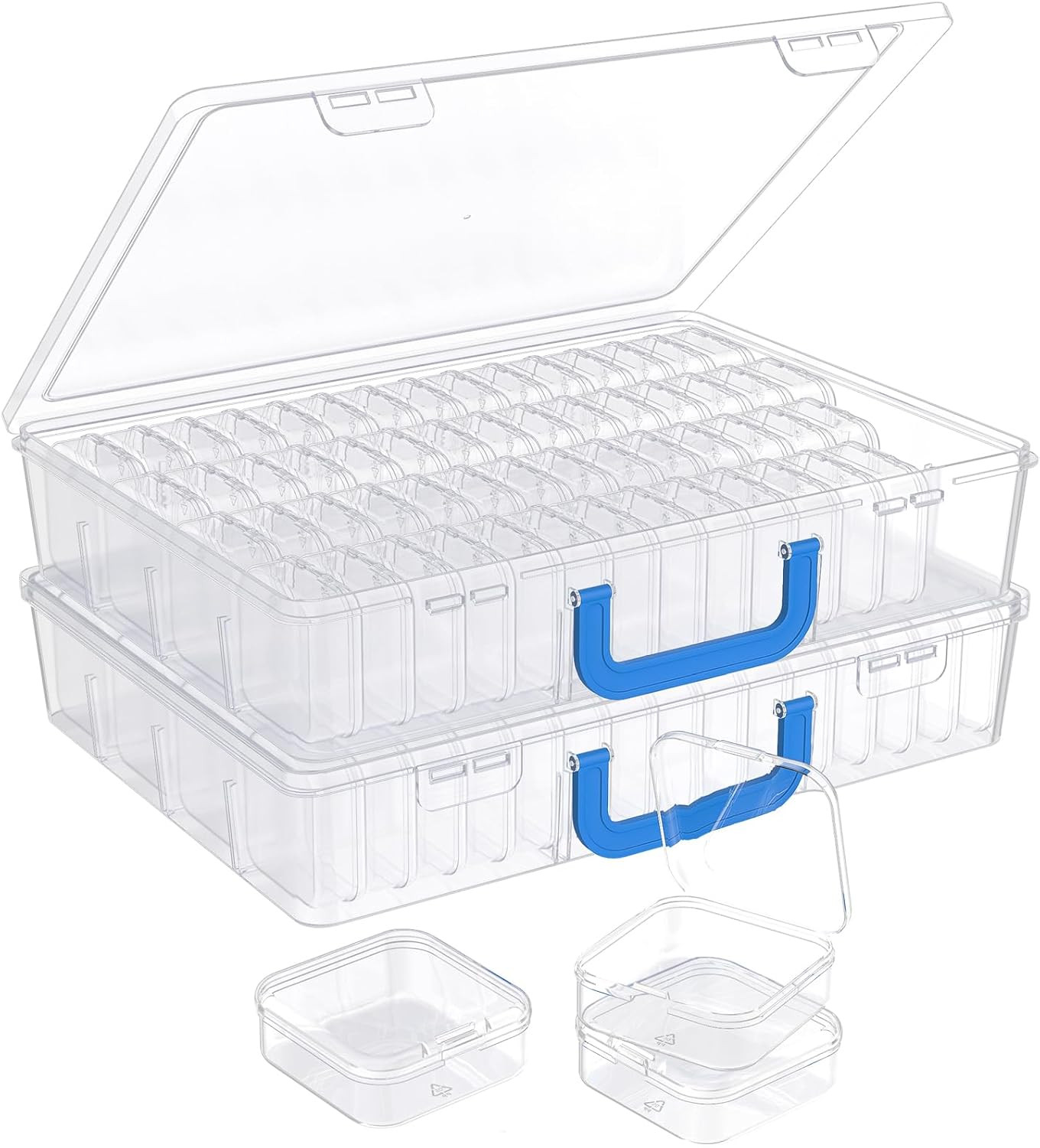 Bead Organizer with Handle, 120Pcs Small Clear Bead Storage Boxes with Labels, L