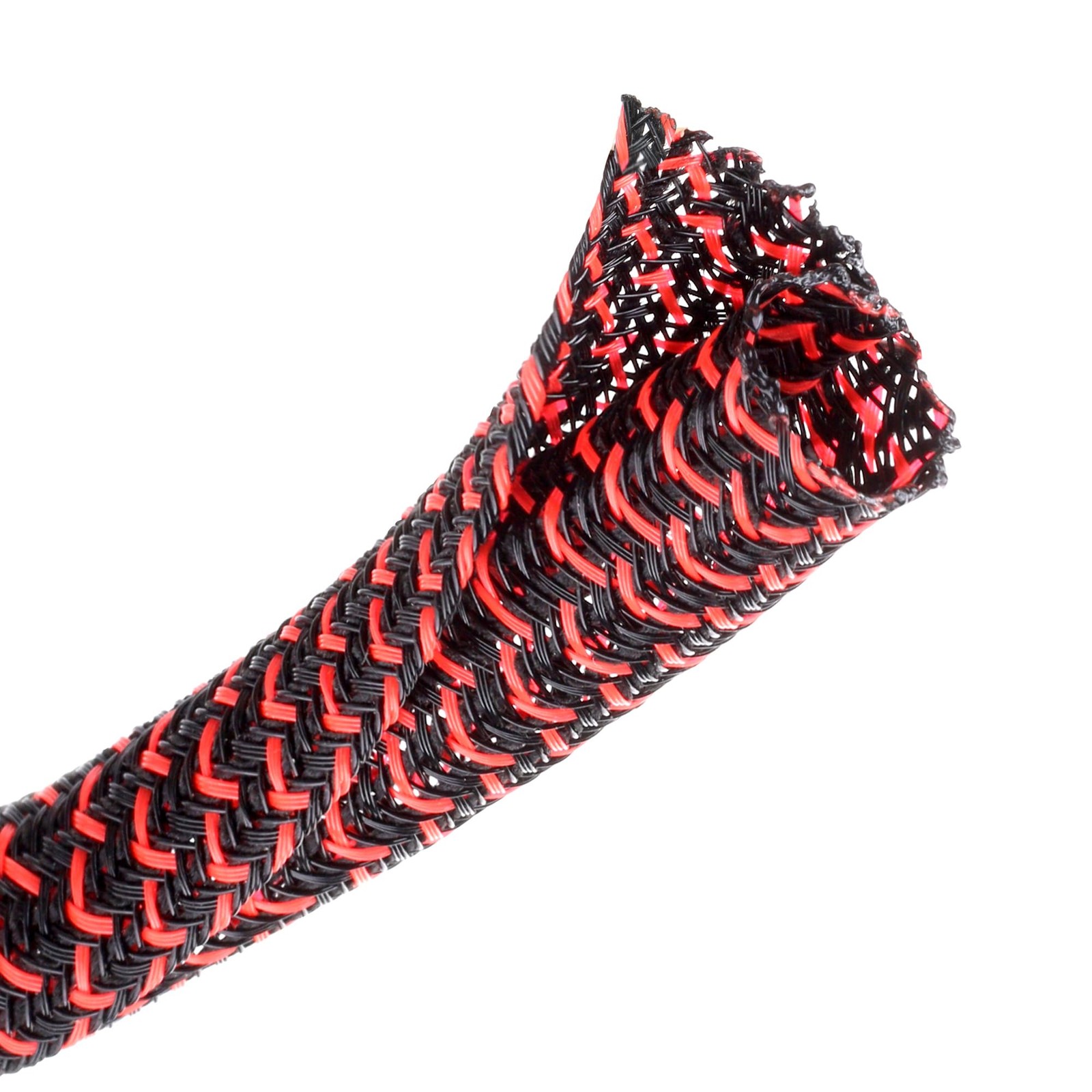 CrocSee 25ft 1/2in Braided Cable Sleeve - Self-Wrapping Split Loom Black/Red
