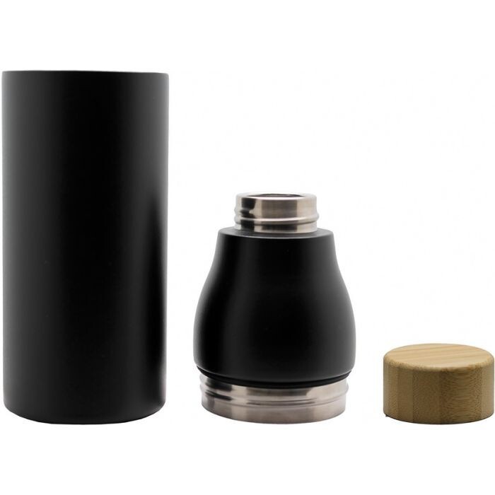 Baladeo Stainless Water Bottle Black Double-Wall Divisible Shima bamboo Lid
