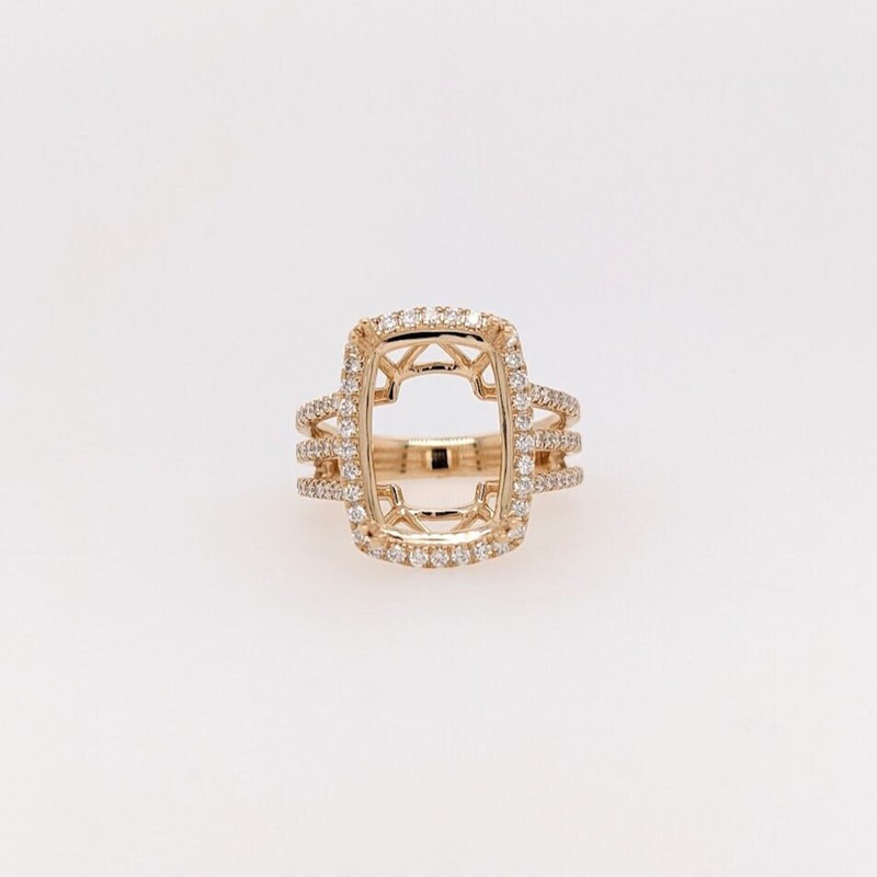 Cushion 14x10mm Semi Mount Ring 925 Sterling Silver 3-Row Split Shank Halo Ring