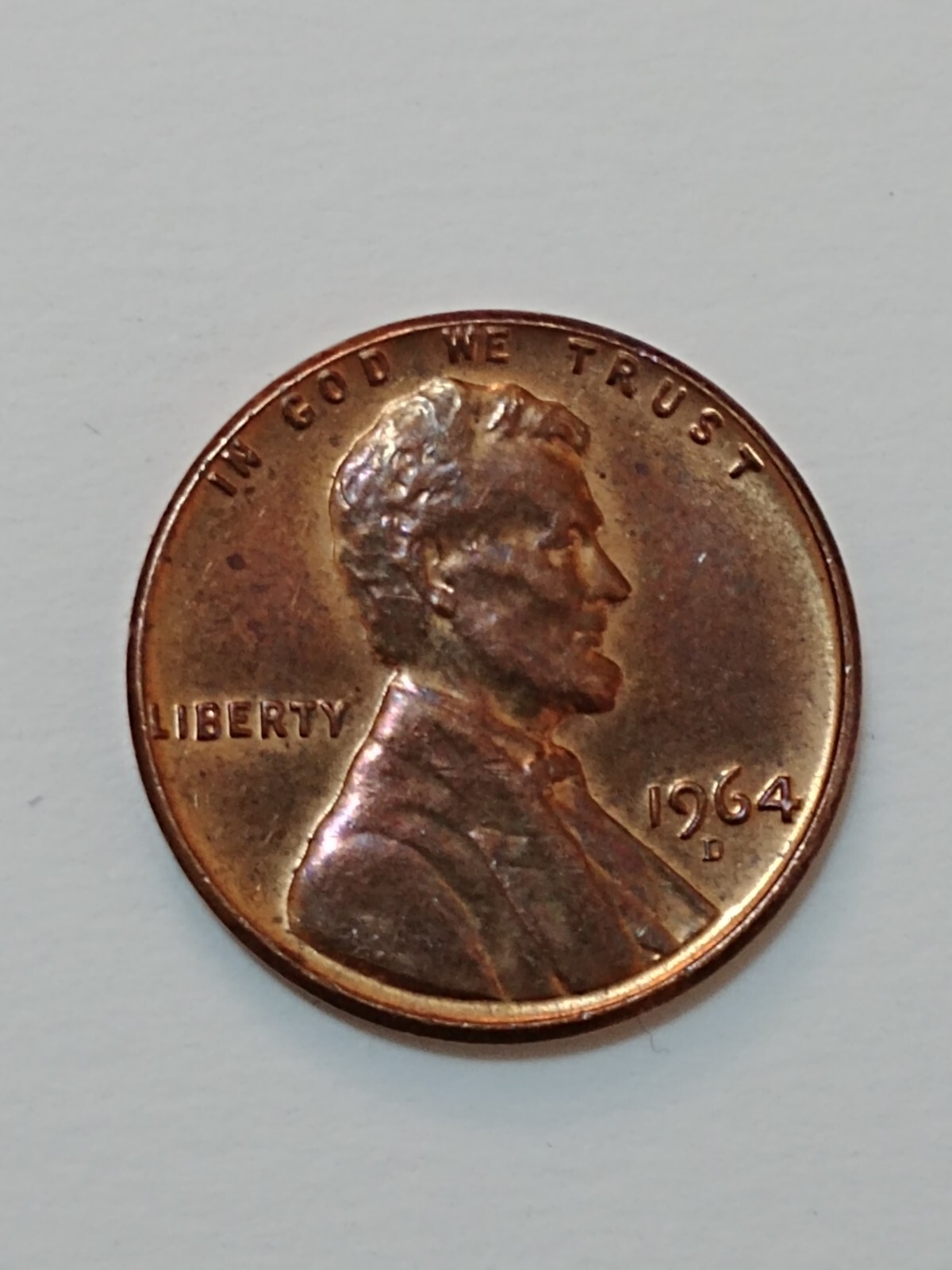 1964-D penny rare errors l on side die break on reverse and dbl ear