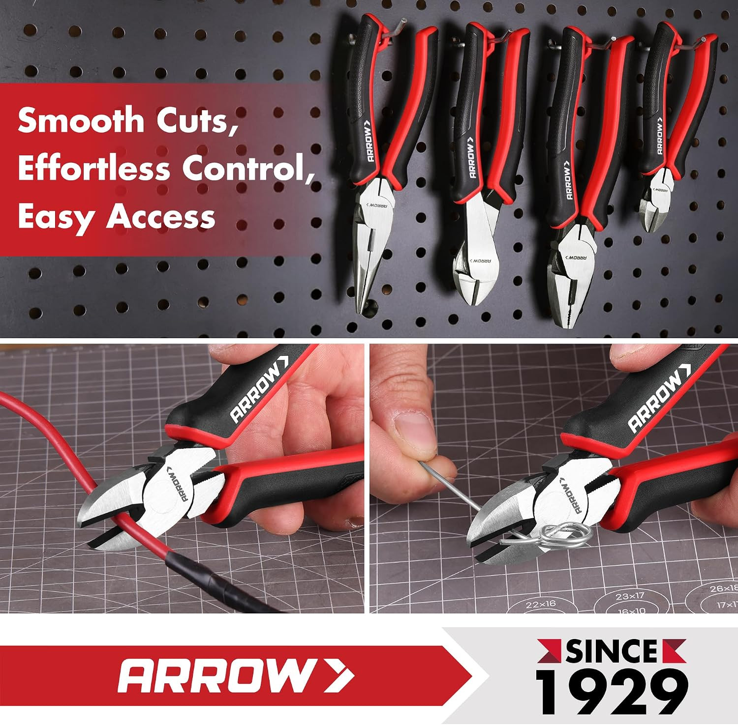 ARROW High Leverage Diagonal Pliers, 6 Inch Wire Cutters with TPR Handle | High
