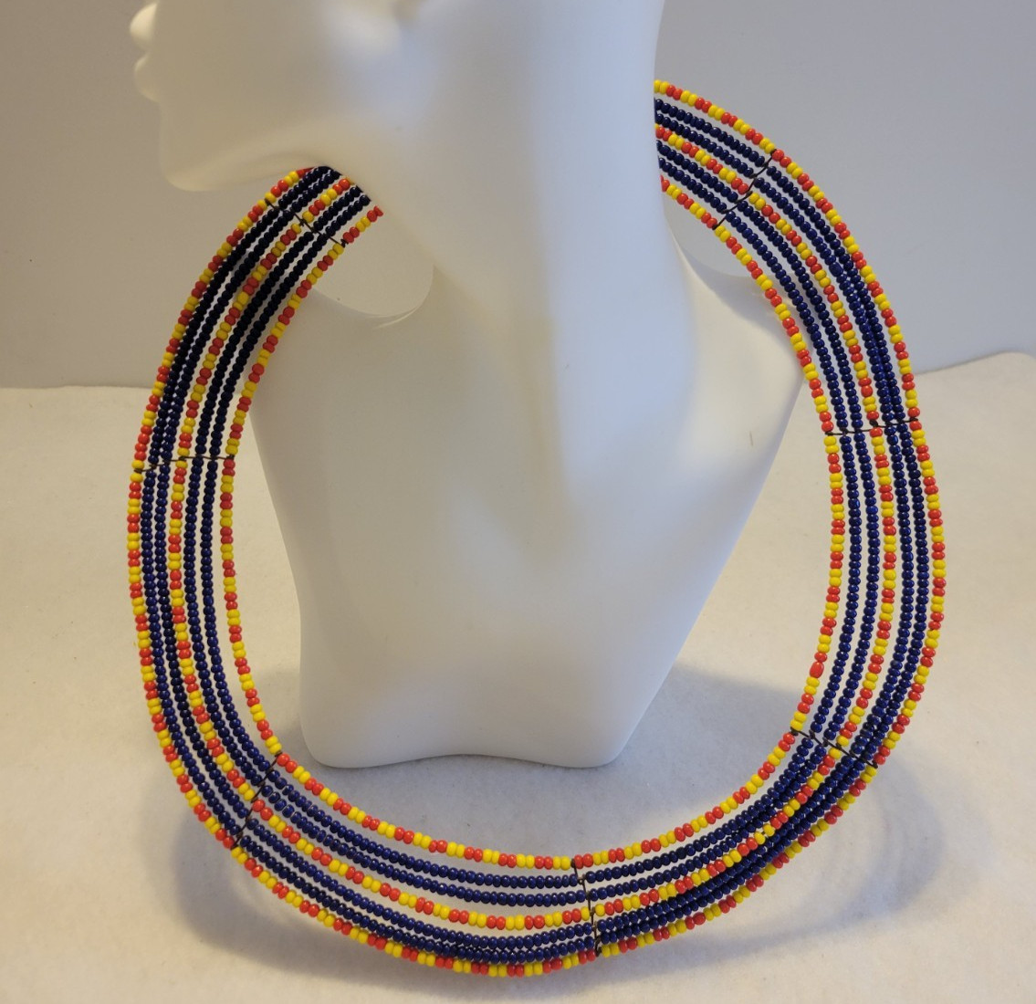 Necklace Maasai Blue Orange Yellow Multi-Strand Beaded Statement Fashion Jewelry
