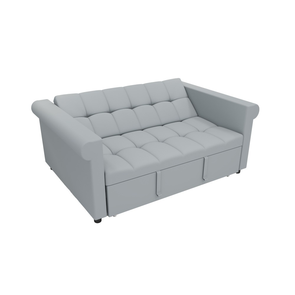 Velvet 2-Seater Sofa Bed, Gray Pull-Out Sleeper with Side Pocket, Compact