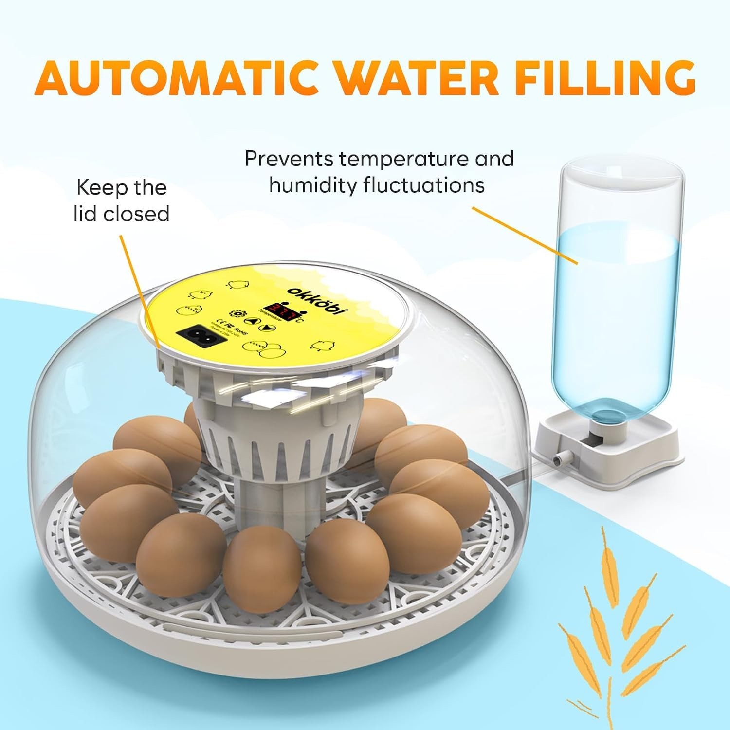 Okkobi M12 Egg Incubator with Automatic Turner and Humidity Control - 12/24 E...