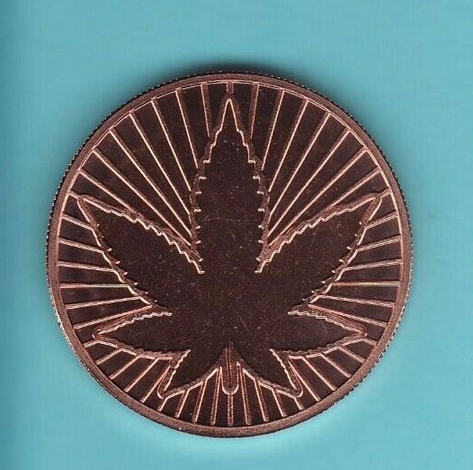 CANNABIS  "420"  LEAF 1 oz. Copper Round Coin NEW design for 2021 (UNDATED)