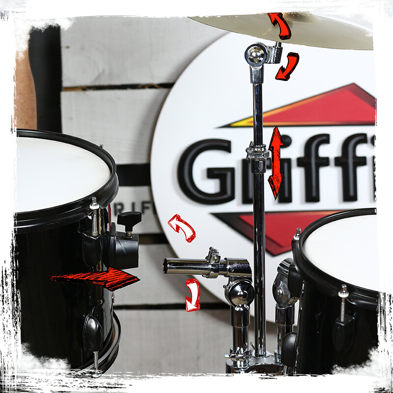 Double Tom Drum Stand - GRIFFIN Cymbal Holder Mount Arm Duel Percussion Hardware