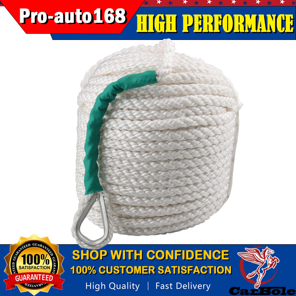 1/2"x100' White Twisted Three Strand Nylon Anchor Rope Boat w/ Thimble Dock Line