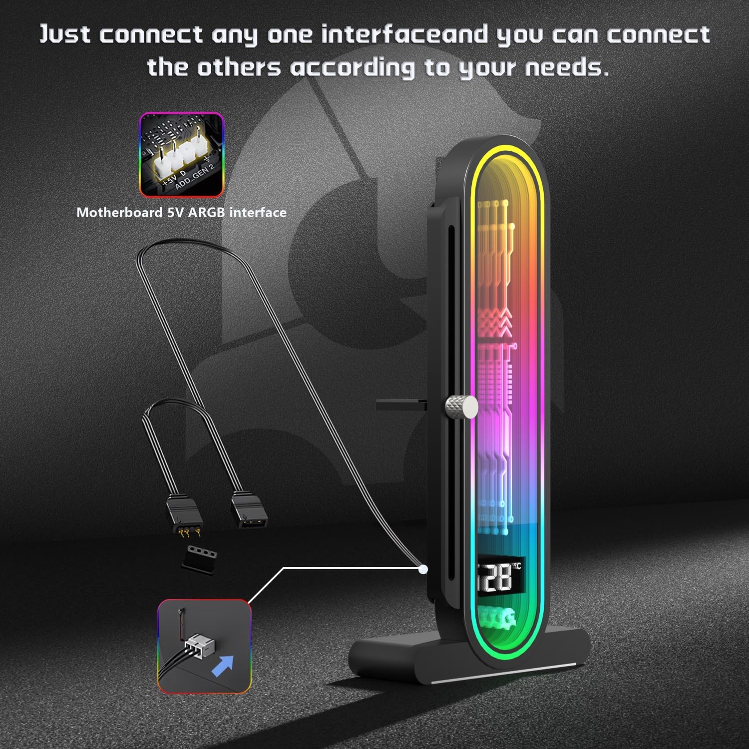 ARGB GPU Support Bracket Temperature Display 5V 3pin Height Adjustable Black