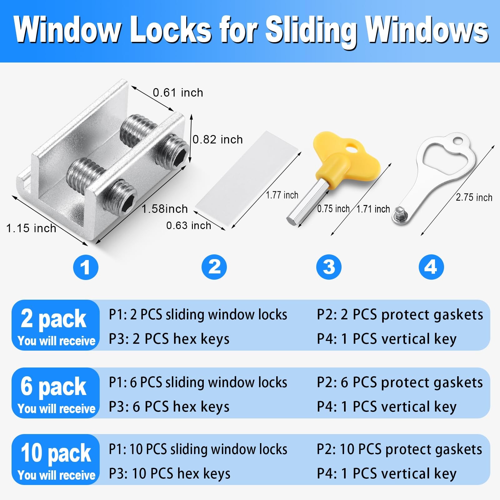 Sliding Window Locks 2 Sets Window Locks for Up and Down Windows and Horizont