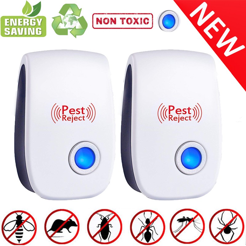 2Pcs Pest Reject Ultrasonic Repeller Home Bed Bug Mites Spider Defender Roaches