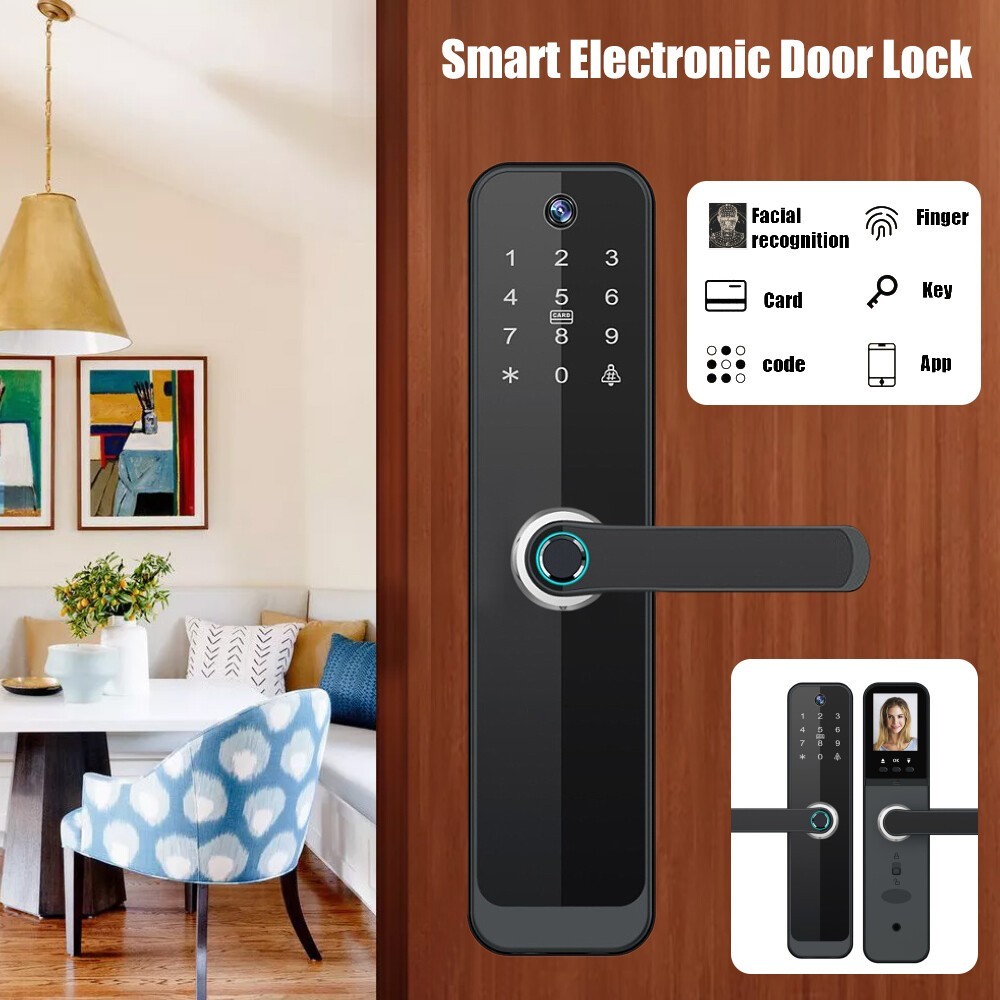 Face Recognition Tuya Wifi Smart Door Lock Visual Intercom Fingerprint NEW