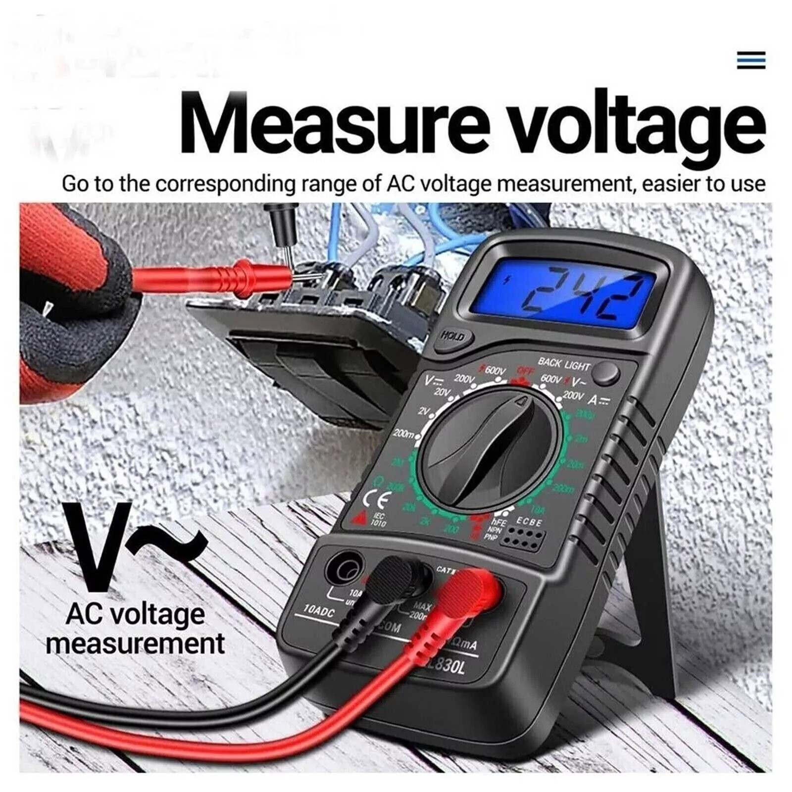 LCD Digital Multimeter Voltmeter Ammeter Ohmmeter Volt AC DC Transistor Tester