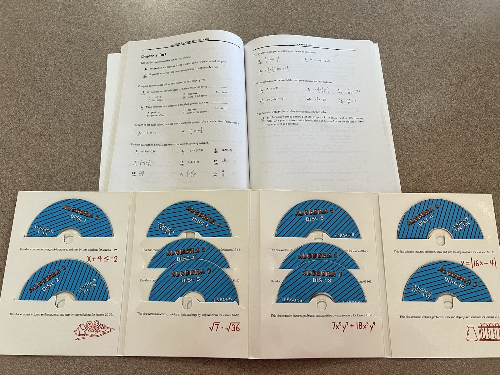 Teaching Textbooks 2.0 Algebra 1 CD Rom Set + Answer Key & Test Bank Book