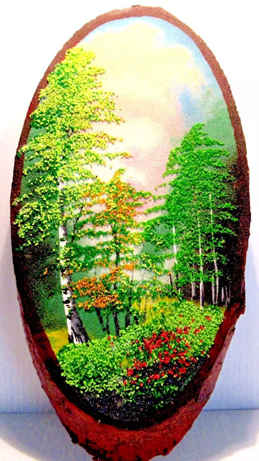 RUSSIAN ART  "GEMSTONE / WOODEN PLAQUE" ~ (HAND MADE WITH CRUSHED GEMSTONES) #9