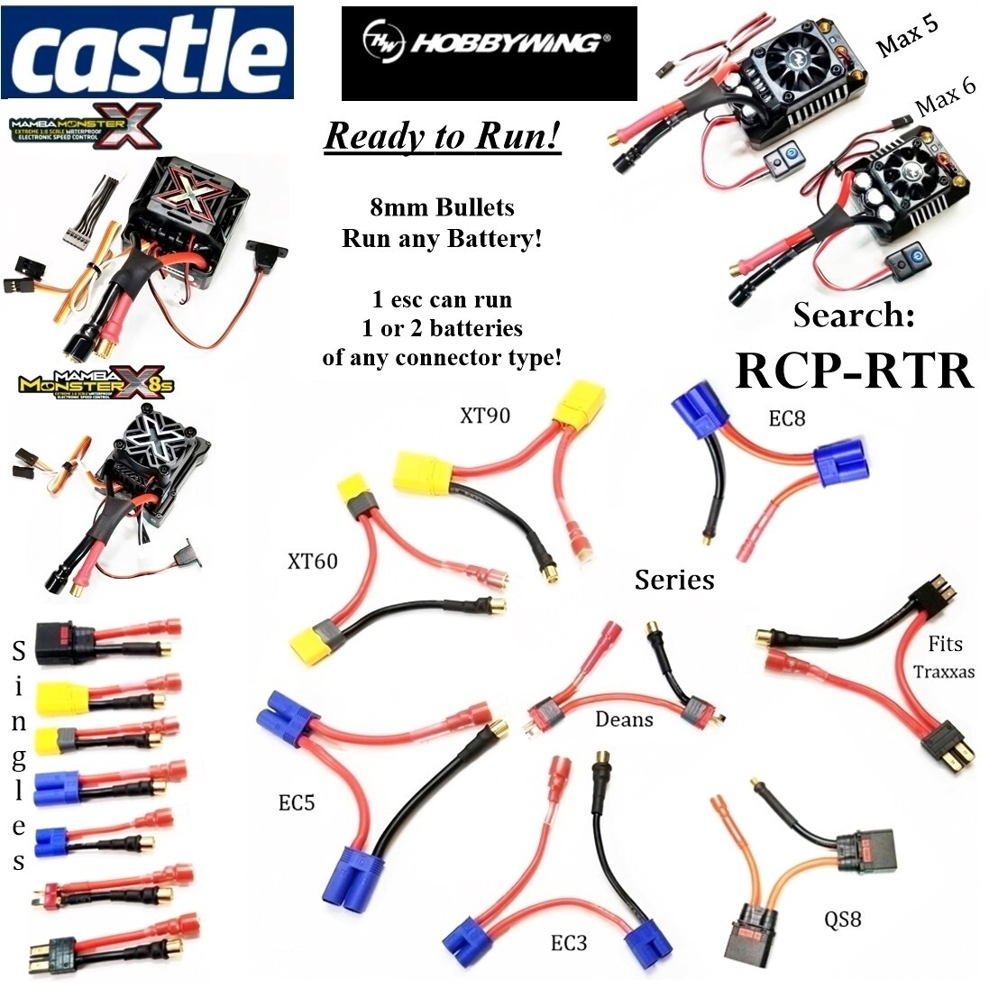 RCP XT90 Series Harness Ready to Connect to ESC 10 awg Double Battery Voltage