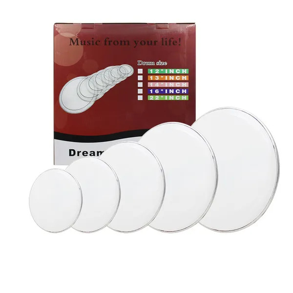 Drum Heads Set – 22", 16", 14", 13", 12" – White PET – High‑Tension Durable Drum