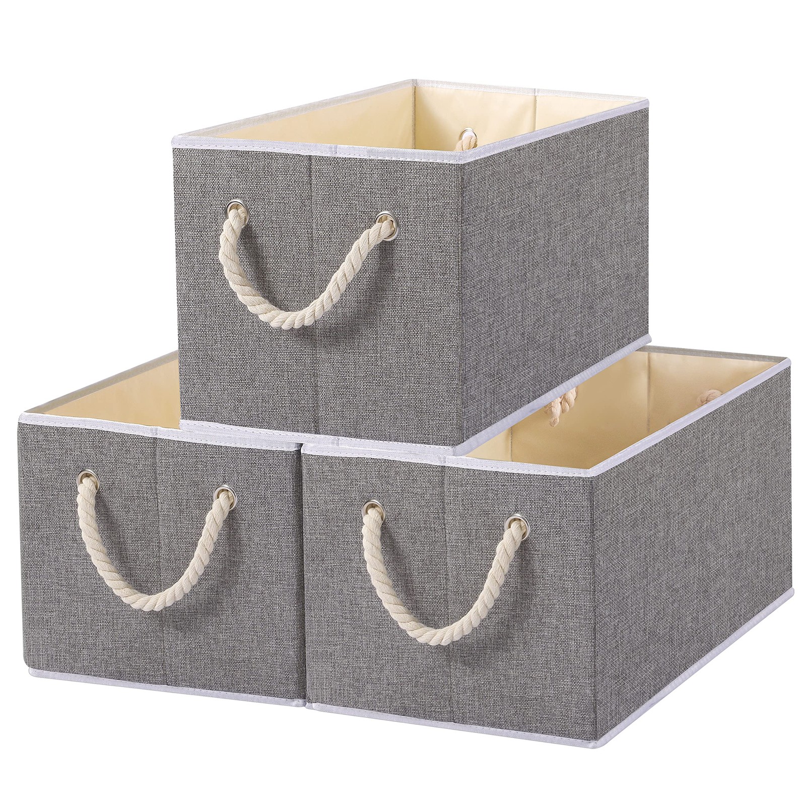 3 PCS 14.96x9.84x8.26 Inch Grey Foldable Fabric Storage Cubes Bins Handle
