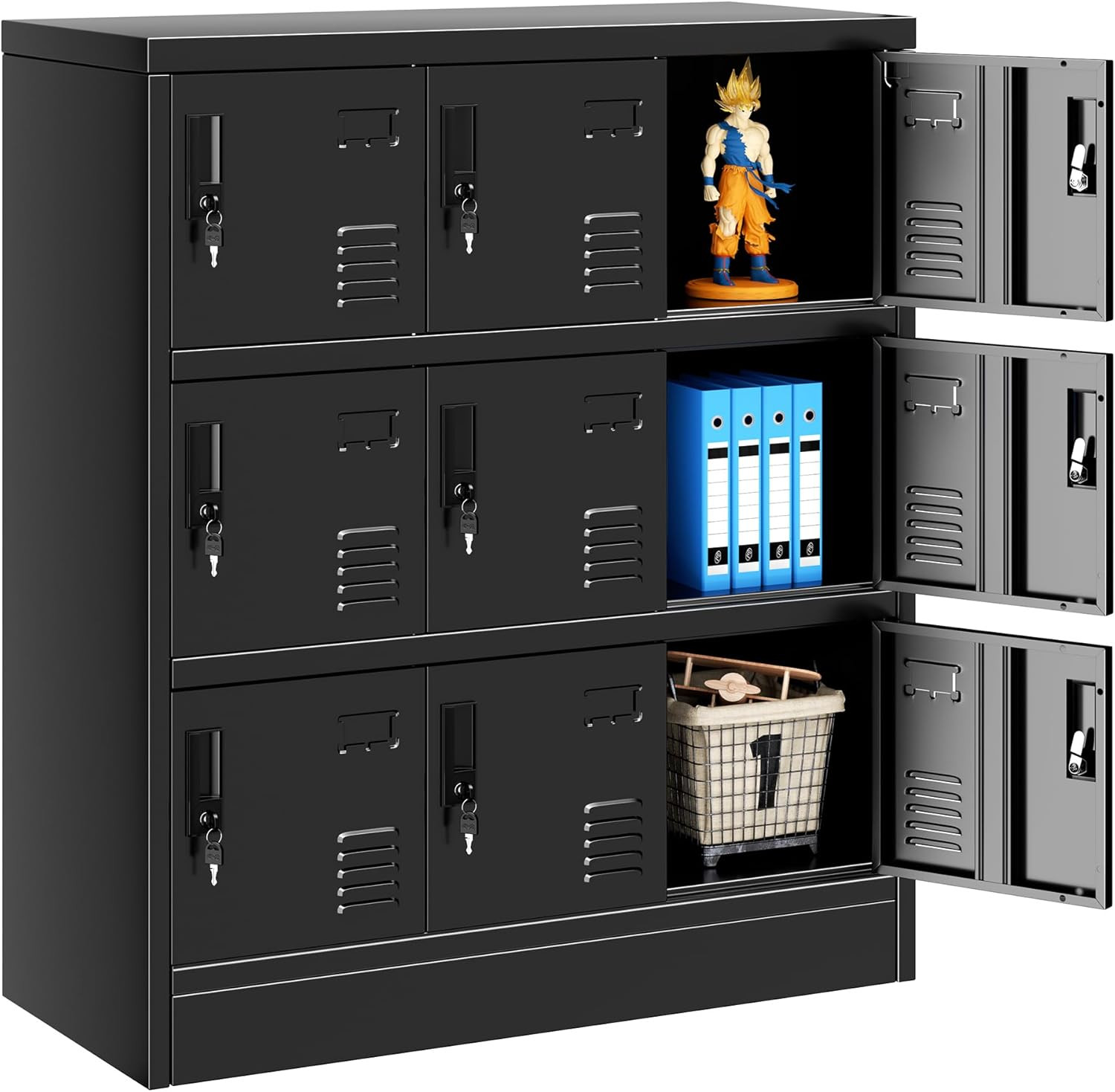 INTERGREAT 9 Door Metal Lockers for Employees, Black Lockable Steel Locker with