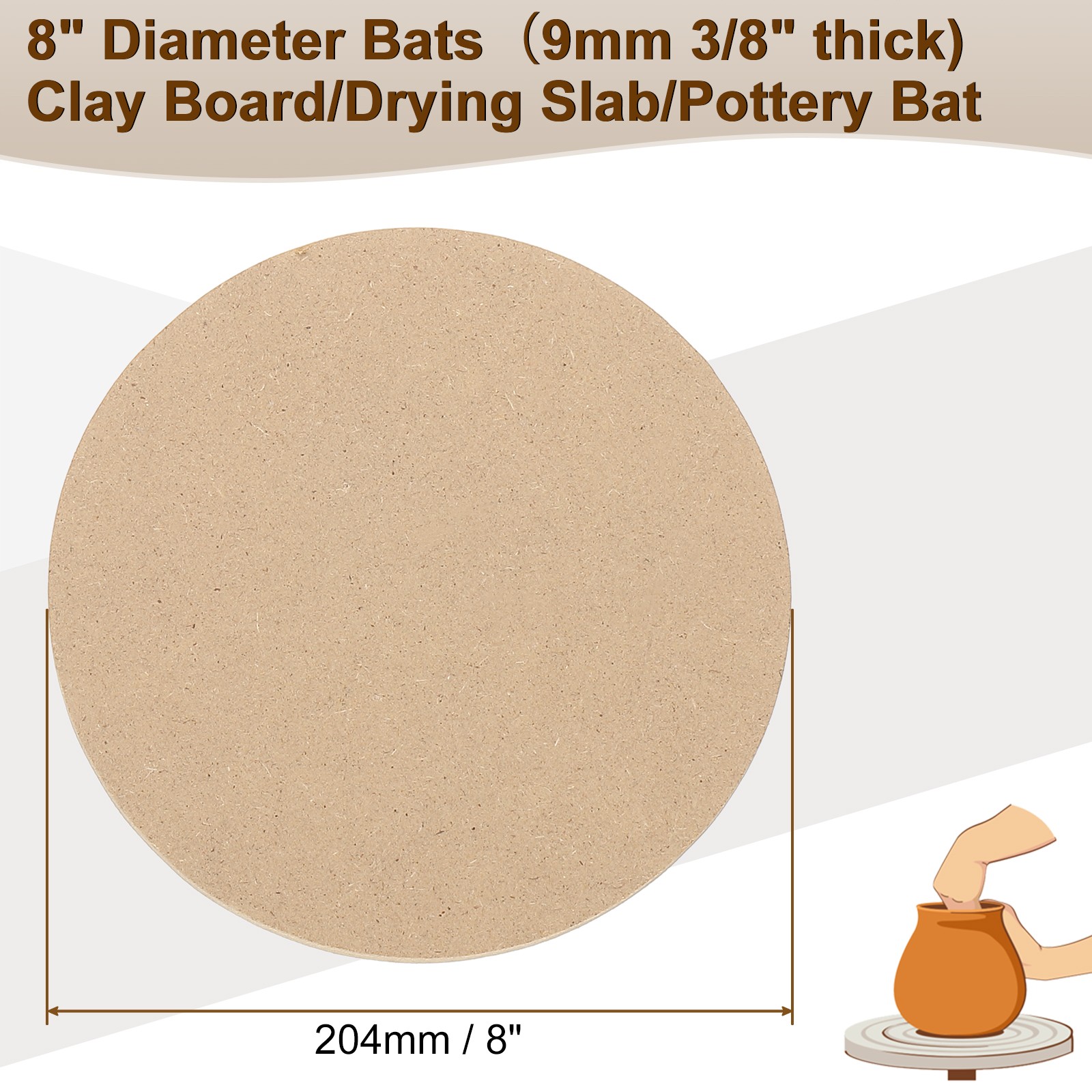 5 Pack 8" 204mm Diameter Ceramic Drying Slab, 9mm 3/8" Thick, Brown