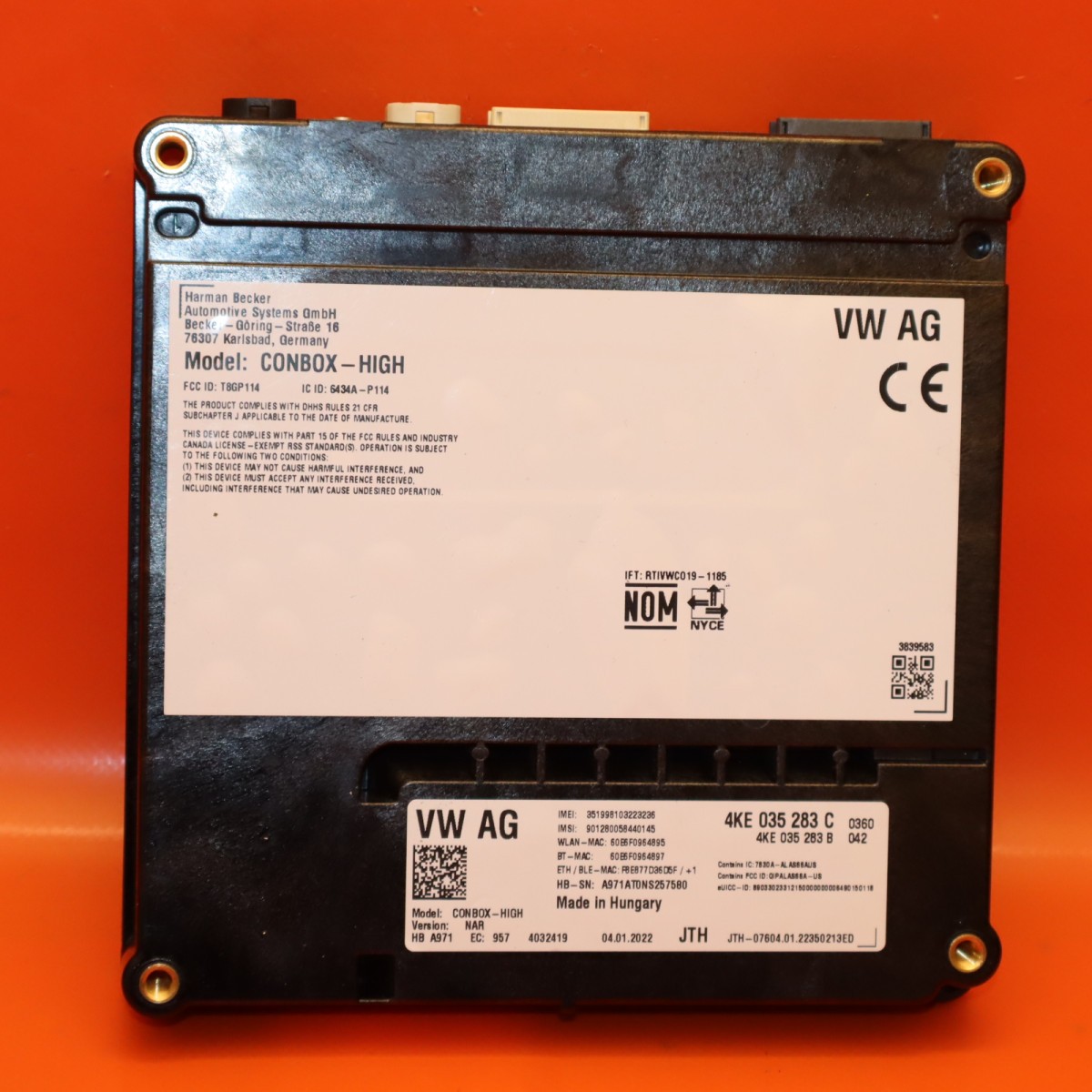 BENTLEY BENTAYGA EMERGENCY CALL CONTROL MODULE 2020-2023 2024 4KE035283C OEM