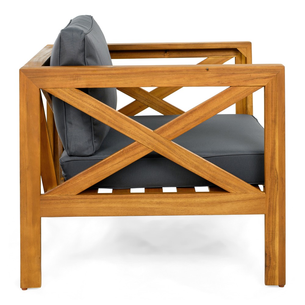 Set of 4 Weatherproof Acacia Club Chairs w/ Gray Outdoor Cushions