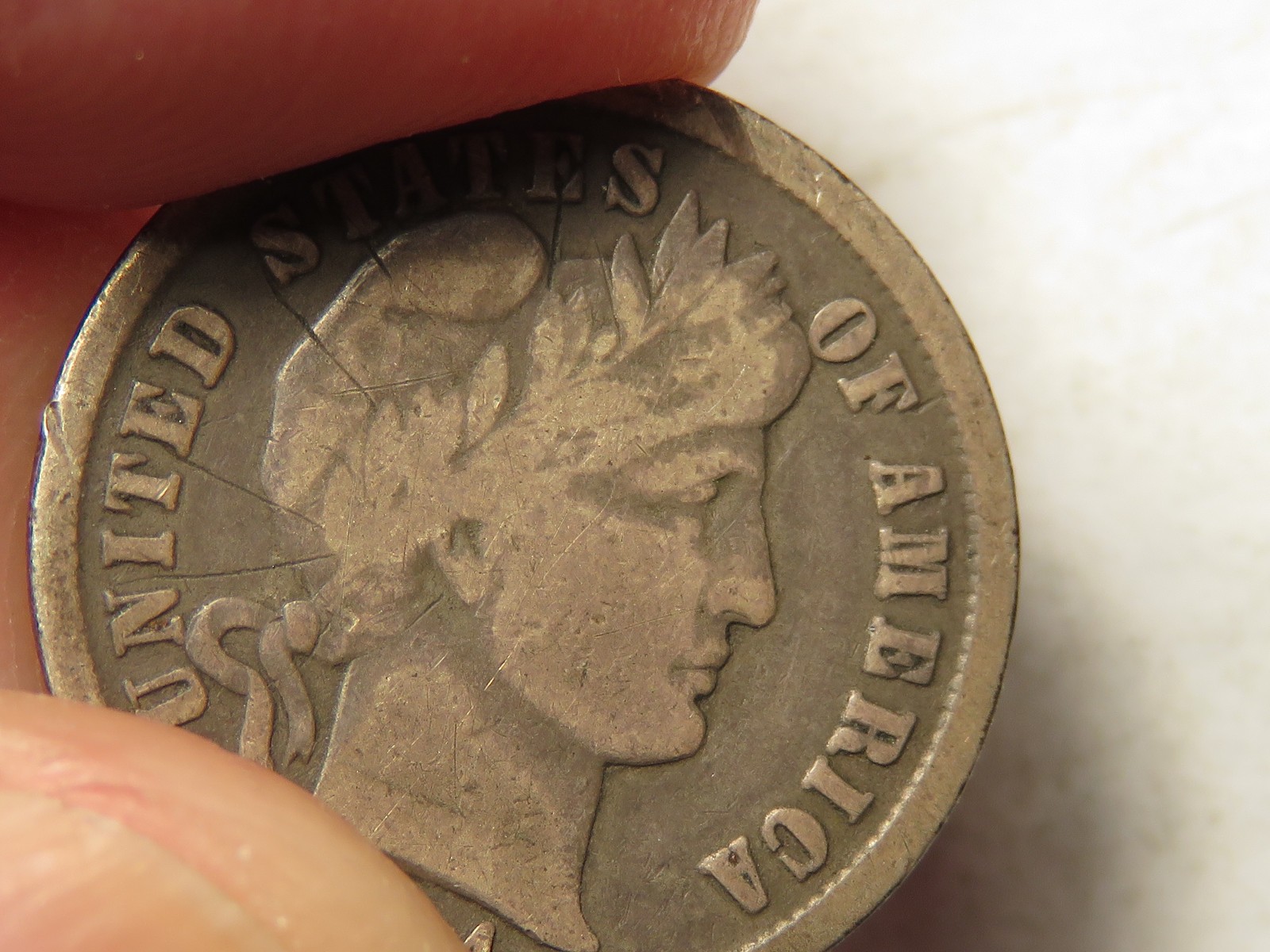 1894-P Barber Dime, Fine, Obverse Scratches