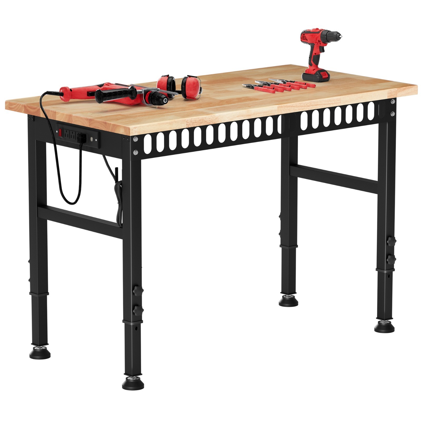 48'' Adjustable Rubber Wood Top Heavy Duty Workstation with Power Outlets