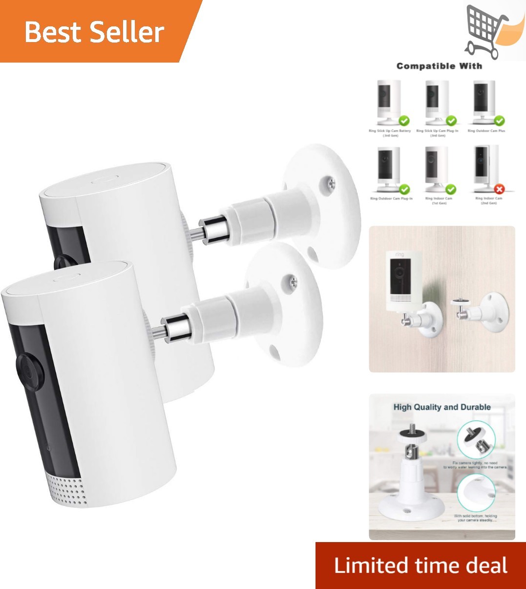2Pack Ring Camera Wall Mount Compatible with Indoor Outdoor Security Cam