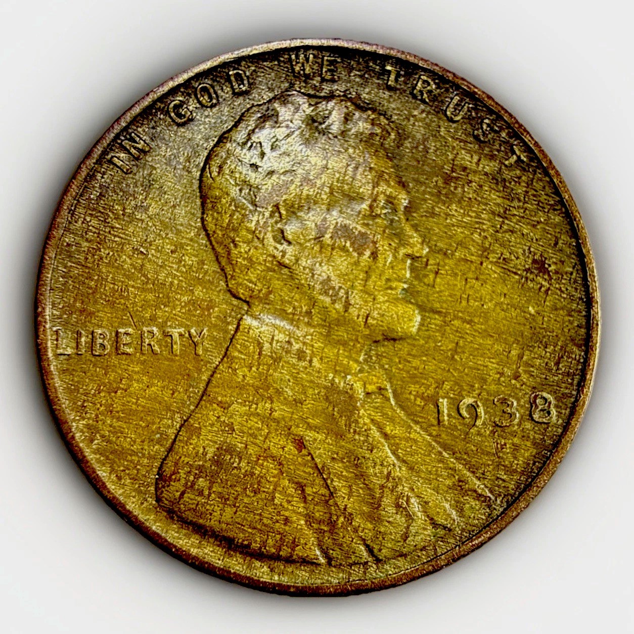 1938 Lincoln Wheat Cent – WOODGRAIN / WOODY – Bronze Alloy Striations