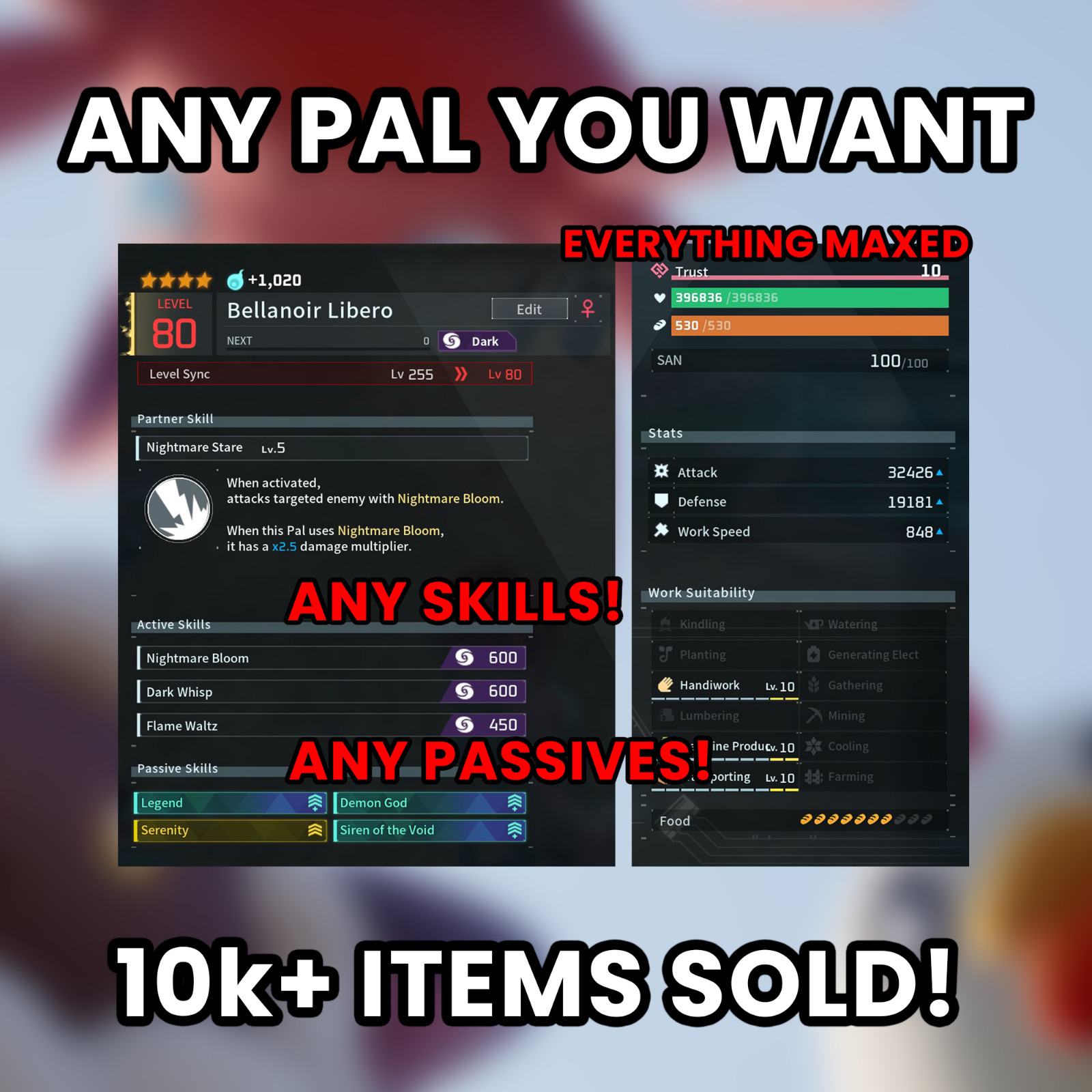 ☆PALWORLD Fully Modded Pals Lv255 With Max Stats + Customizations | PC/Xbox/PS5
