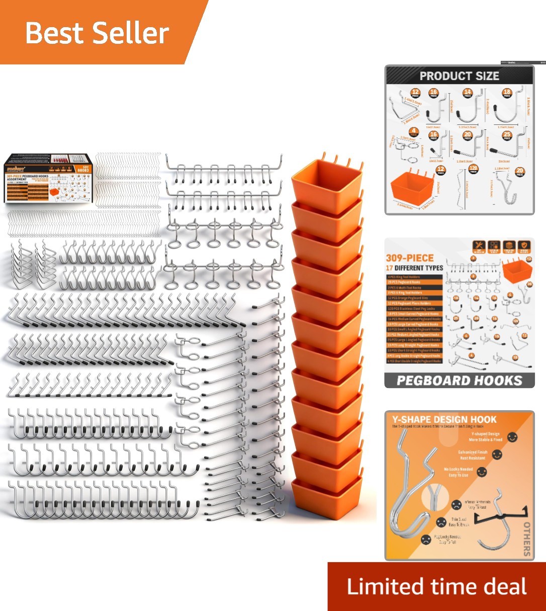Durable Pegboard Hook Set – 309PCS for Streamlined Tool Organization and Storage