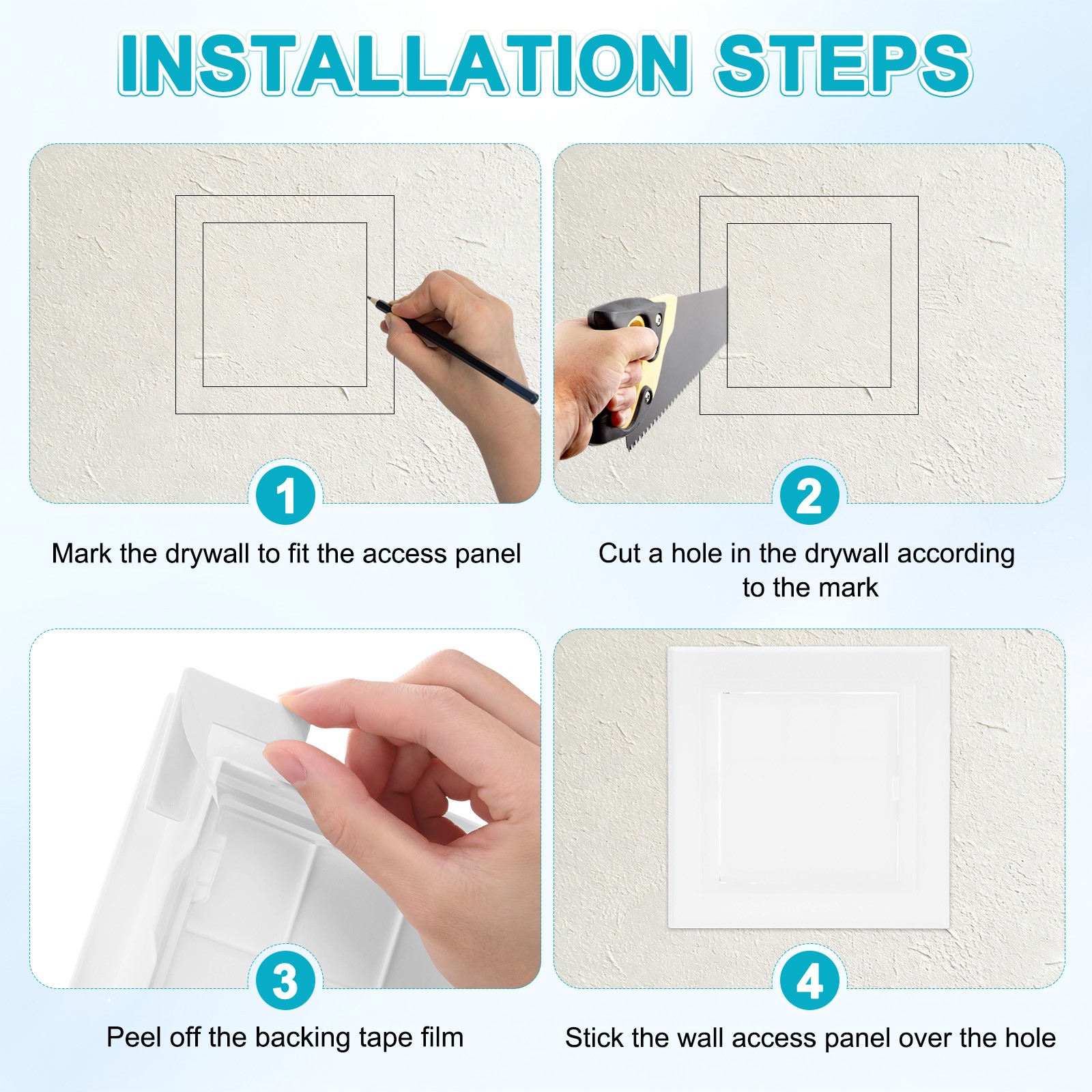 1-Pack Access Panel for Drywall, 3.7x3.7" Plastic Self Adhesive Cover [White]