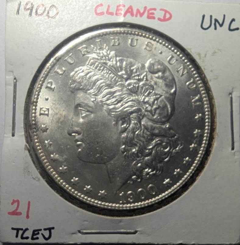 1900 P Morgan Silver Dollar - Ungraded, Uncirculated, Cleaned,  Scarce Date